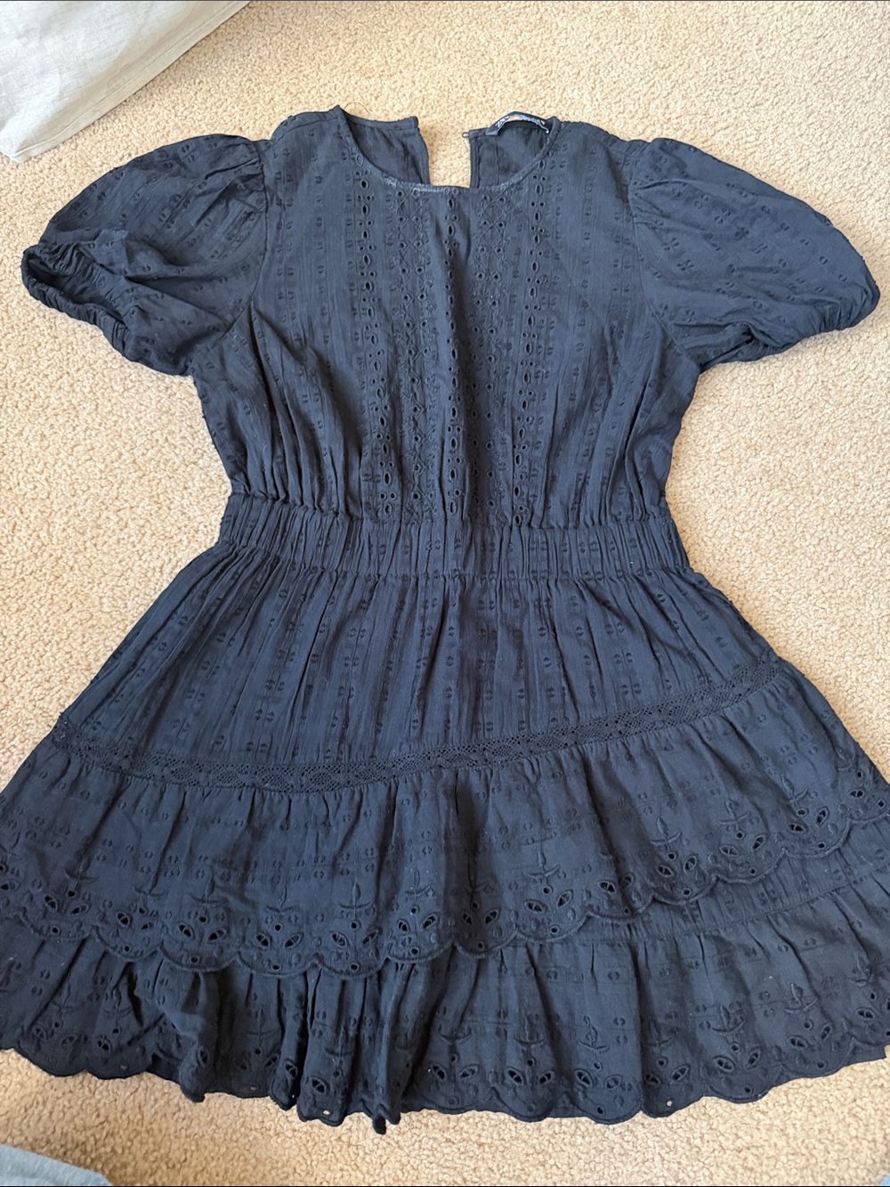 Zara Black Eyelet Tiered Mini Dress